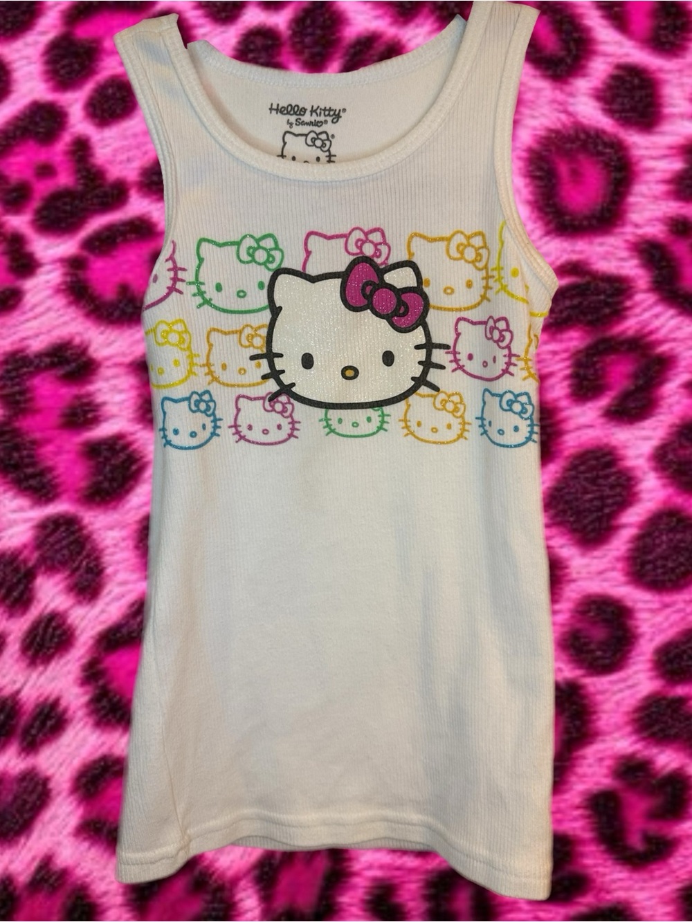 Hello Kitty Sanrio white tank top with glittery bow logos